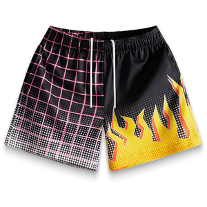 กางเกงบาสเก็ตบอลผู้ชายทรงสตรีทลำลองสำหรับออกกำลังกาย ผ้าตาข่ายพิมพ์ลายเปลวไฟ ระบายอากาศได้ดี กันน้ำ ผลิตจากโพลีเอสเตอร์ 100% - Product Image 1