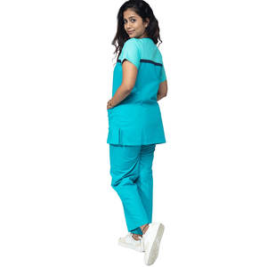 Conjunto de uniforme médico de enfermera verde azulado para mujer, traje de uniforme médico con cuello en V con bolsillos, ropa cómoda de clínica de Hospital de 2 piezas con logotipo personalizado - Product Image 3