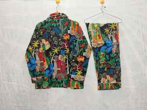 ชุดนอนคอวีลายดอกไม้สำหรับผู้หญิงชุดนอนผ้าฝ้ายสีดำนุ่มและระบายอากาศได้ดี - Product Image 4