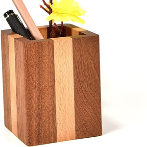 Portalápices Cuadrado de Madera, Porta Tarjetas de Visita, Soporte para Oficina, Hogar, Empresas, Escuela, Artesanía Saniya, Moderno - Product Image 4