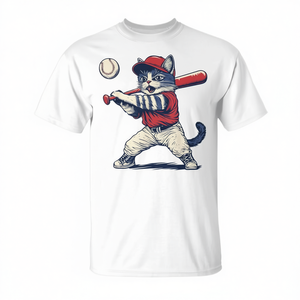 T-shirt promozionale con grafica gatto e baseball - Product Image 2