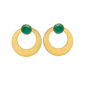 สีเขียวนิลพลอย925เงินสเตอร์ลิงรอบรูปร่างนิลต่างหู - Product Image 1