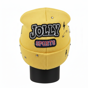 Bonnet pour femme en tissu acrylique de qualité supérieure, tricoté, doux, chaud, extensible, style hiver, avec broderie de logo personnalisée, bonnet jacquard - Product Image 2