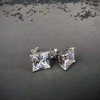 Aretes de Oro Blanco Sólido de 14K con Corte Princesa de 4 Quilates, Cierre de Rosca, Aretes Unisex, Joyería Fina con Simulación de Diamante, Regalo