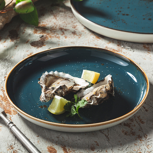 Nouvelles assiettes en céramique <span class=keywords><strong>de</strong></span> forme irrégulière, résistantes à la chaleur, en <span class=keywords><strong>porcelaine</strong></span> marron marbrée nordique, pour salade, sashimi, vaisselle thaïlandaise - Product Image 4