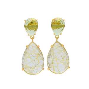 Pendiente de forma ovalada geométrica recién llegado con peridoto hidra y pendiente de piedra preciosa blanca brillante de Gemstone - Product Image 1