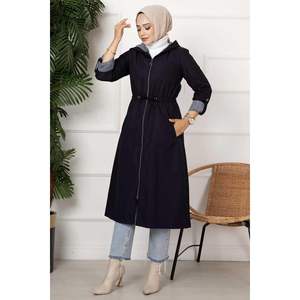 Gabardina de mujer azul marino con cuello alto con cremallera en la cintura túnel Casual Logo bolsillo para todas las estaciones-talla XS - Product Image 1