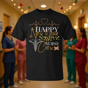 Maglietta per Infermieri 'Felice Anno Nuovo', Saluto Festivo di Capodanno per le Infermiere - Product Image 3