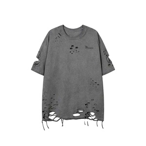 เสื้อยืดโลโก้แบบกำหนดเอง สไตล์วินเทจ ผ้าฝ้าย ซักแล้ว ขาดๆ แบบสตรีทแวร์ ลำลอง ขายส่ง คุณภาพสูง แห้งเร็ว สำหรับผู้ชายและผู้หญิง - Product Image 5