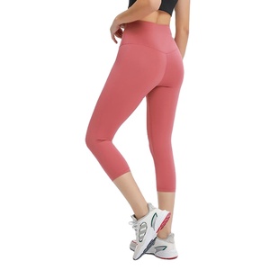 High Quality Elastic Women's Gym Workout Fitness Yoga Capri <b>Leggings</b> Solid High Waist Seamless Workout Pants <b>Pockets</b> Knee Length - Product Image 1
