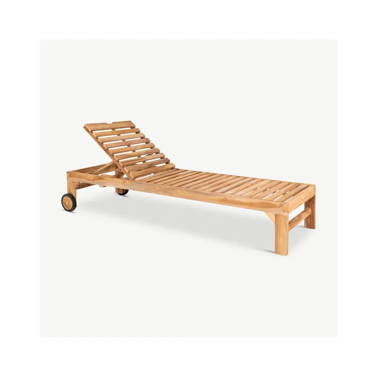 High End Good Quality Lumbar Support Akosia Provide Wheels Comfortable Seat Folding Natural Teak Outdoor Sun Lounger