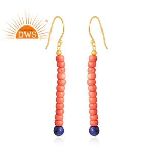 Venta caliente 925 plata esterlina 18K Coral chapado en oro rosa y lapislázuli pendiente de piedras preciosas Demi joyería fina para mujer regalo para ella - Product Image 3
