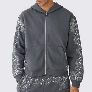 Streetwear personnalisé survêtement surdimensionné soleil délavé rayé sweat à capuche zippé et pantalon de survêtement ensemble délavé à l'acide survêtement à capuche pour hommes - Product Image 2