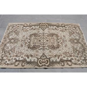 พรมตุรกีวินเทจขนาด 4x6.4 ฟุต, พรมปูพื้น, พรมขนสัตว์สีน้ำตาล - Product Image 3