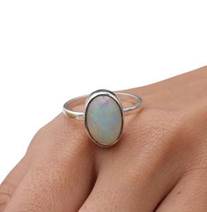 925 diseñador Natural sólido mejor calidad promesa anillo joyería 925 plata esterlina hecha a mano piedra preciosa ópalo bodas corte ovalado - Product Image 1