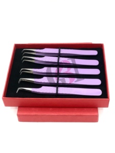 แหนบต่อขนตาปลายเงินเคลือบผงสีม่วงอ่อนคุณภาพสูง 90 องศา พร้อมด้ามจับเพชร ทำจากสแตนเลสสตีล อุปกรณ์เสริมความงาม - Product Image 4