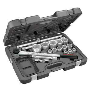Usag 18-Piece <b>Socket</b> Assortment with Hexagonal <b>Sockets</b> and 3/4'' <b>Ratchet</b> in ABS Case - Product Image 1