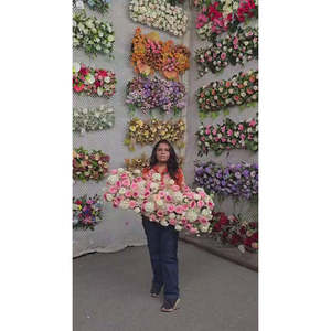 Panel de Flores Artificiales Pastel Paradise & Morning Dew Channel, Hilera de Rosas Color Rubor y Flores Azul Cielo, 90cm, Decoración Floral Etérea - Product Image 2