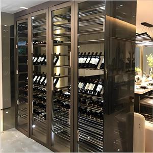 Mueble para Vino de Madera de Roble Macizo Negro Moderno y de Lujo, Exhibidor de Vino de Acero Inoxidable, Modular y Ajustable para 30-39 Botellas, para el Hogar - Product Image 5