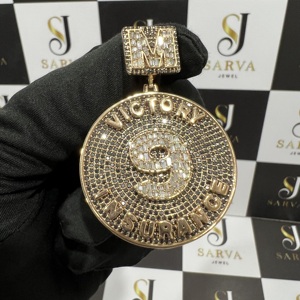 Pendentif en argent 925 plaqué or rose, grand pendentif hip-hop, entièrement serti de diamants en moissanite VVS personnalisés pour hommes - Product Image 2