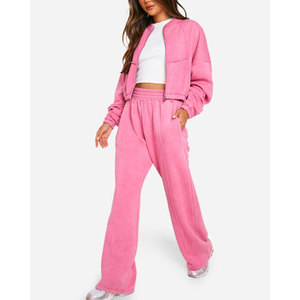 Ensemble de survêtement pour femmes de qualité supérieure, en molleton de coton personnalisé, respirant, de haute qualité, avec fermeture éclair - Product Image 3