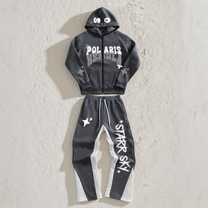 Conjunto de Sudadera Corta y Pantalones Deportivos Anchos de Estilo Urbano Unisex 2025, Fabricante de Chándales Holgados con Estampado Personalizado - Product Image 1