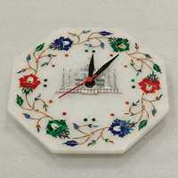 Reloj de Pared Feng Shui con Incrustaciones Hechas a Mano, Diseño Intrincado de Mármol Taj Mahal, Artesanía Única en Piedra, Temas Religiosos de Ángeles, Cruz del Amor
