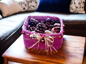 Panier de rangement violet fait à la main, organisateur pour la cuisine, la chambre à coucher, les produits de soin de la peau, décoration élégante pour la maison, utilisation sur table, en provenance d'Inde - Product Image 5