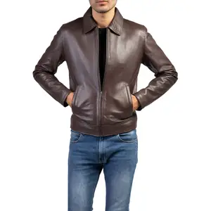 Taglia su misura giacca di pelle da uomo In colletto stile camicia-Logo Oem, fabbrica all'ingrosso di abbigliamento moda giacche