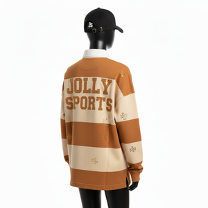 Camiseta de rugby para mujer, 280 GSM, jersey de algodón premium, paneles colorblock marrón beige, logotipo personalizado bordado, camisetas de rugby para mujer - Product Image 5
