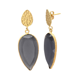 Boucles d'oreilles dorées avec belle chacelédonie Smokey et pierres précieuses dorées ensemble design pétale pour femmes et filles boucles d'oreilles goutte - Product Image 2