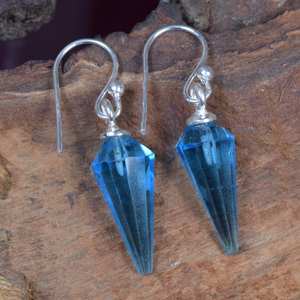 Boucles d'oreilles pendantes en argent sterling avec quartz bleu, faites à la main, pierre précieuse facettée en forme de poire, bijoux en pierre naturelle, cadeau - Product Image 2