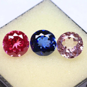 Lab Grown <strong>Ruby</strong> , Blue Sapphire , Pink Sapphire Faceted <strong>Gemstone</strong> - High Quality Synthetic Gems Available In 8mm <strong>Round</strong> Shape - Product Image 1