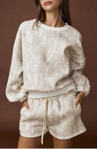 OEM Custom Winter Formal Woodland Camo Crewneck <b>Long</b> Sleeve Top & <b>Shorts</b> Set 100% Cotton Knitted Hooded Pullover Women <b>Men</b> - Product Image 3