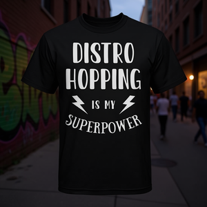 Distro Hopping Is My Superpower T-shirt fantaisie pour homme noir 100% coton - Product Image 3