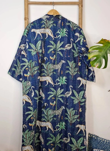 เสื้อคลุมผ้าควิลท์ผ้าฝ้ายแท้ทำมือสำหรับผู้หญิงใส่สบายพิมพ์ลายป่าระบายอากาศคอวีแบบผูกเชือก - Product Image 2