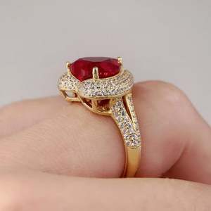 Anillo de Sello con Corazón de Rubí, Oro Sólido de 14K, Diamante de Laboratorio con Corte Corazón, Anillo de Compromiso con Halo, Anillo de Promesa, Anillo de Piedra Natalicia de Julio, Regalo para Ella - Product Image 4