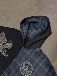 Sweat à capuche zippé à carreaux en flanelle éponge française personnalisée 100% veste à capuche zippée à broderie à carreaux en coton pour hommes femmes - Product Image 3