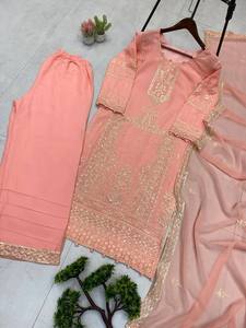 Ensemble Salwar Kameez en Georgette pour femmes, 3 pièces, avec dupatta, style de fête, broderie à sequins, séchage rapide, toutes saisons - Product Image 6