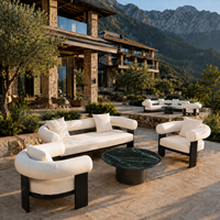 Conjunto de Sofás de Exterior Resistentes a la Intemperie, Asientos Profundos, Estructura Metálica, Muebles de Patio para Hoteles y Resorts, OEM Personalizado