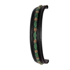 Diseñador de banda de cejas de caballo de cuero de sillín grueso acolchado recto con cuentas verdes y cristales cadena ostentosa banda de cejas de canal vacío - Product Image 2