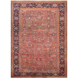 Aalam Hand Knotted Wool Rugs <b>Red</b> & Orange Floral & Abstract Pattern 9x12 Rectangle for Home Entryway & Living Room Pae-6394 - Product Image 1