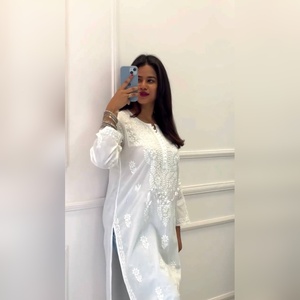 Exclusive designer foux georgette <b>kurti</b> with intricate thread work and micro cotton lining for premium ethnic style - Product Image 1