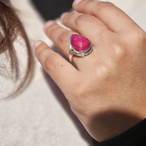 Checker Cut Tear drop rubí ágata piedra preciosa anillo de plata - Product Image 2