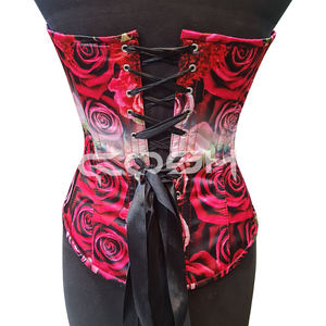 Corset en satin imprimé roses rouges, bustier romantique à baleines en acier pour l'amélioration de la silhouette, vente en gros, fabricant et fournisseur - Product Image 6