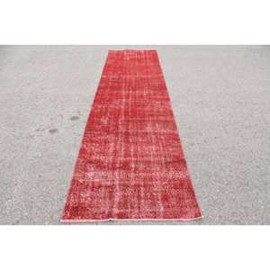 Alfombra moderna de lana roja de 3,1x11,9 pies, alfombra turca de tejido plano con patrón de retazos, respaldo de látex para decoraciones de sala de estar - Product Image 1