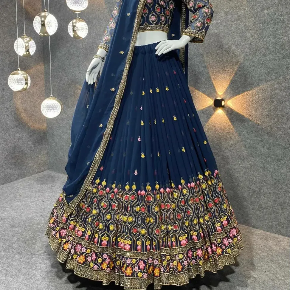 FULPARI New festive High Quality Indian Designer Blue Colour Embroidered Attractive Party Wear Lehengacholi has a Regular-fit a