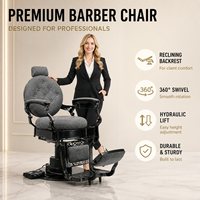 Fauteuil de Barbier Électrique Professionnel en Cuir PVC Gris Inclinable avec Repose-Pieds pour Salon de Coiffure Moderne