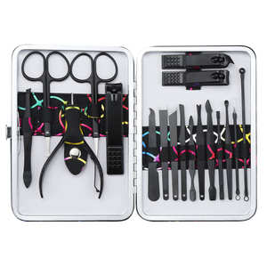 Ensemble de manucure en acier inoxydable noir personnalisé de 18 pièces coupe-ongles ciseaux oreille cuillère outils de pédicure ensemble de manucure pour nourrissons vente en gros - Product Image 2