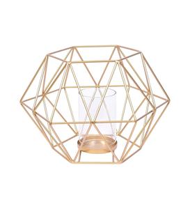 Bougeoir chauffe-plat parfumé en fil géométrique Vaisselle en métal plaqué or Bougeoir élégant pour la décoration - Product Image 2